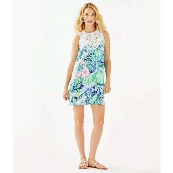 Lilly Pulitzer NALA SOFT SHIFT DRESS Party Thyme Pink Blue Lace new - Picture 1 of 13